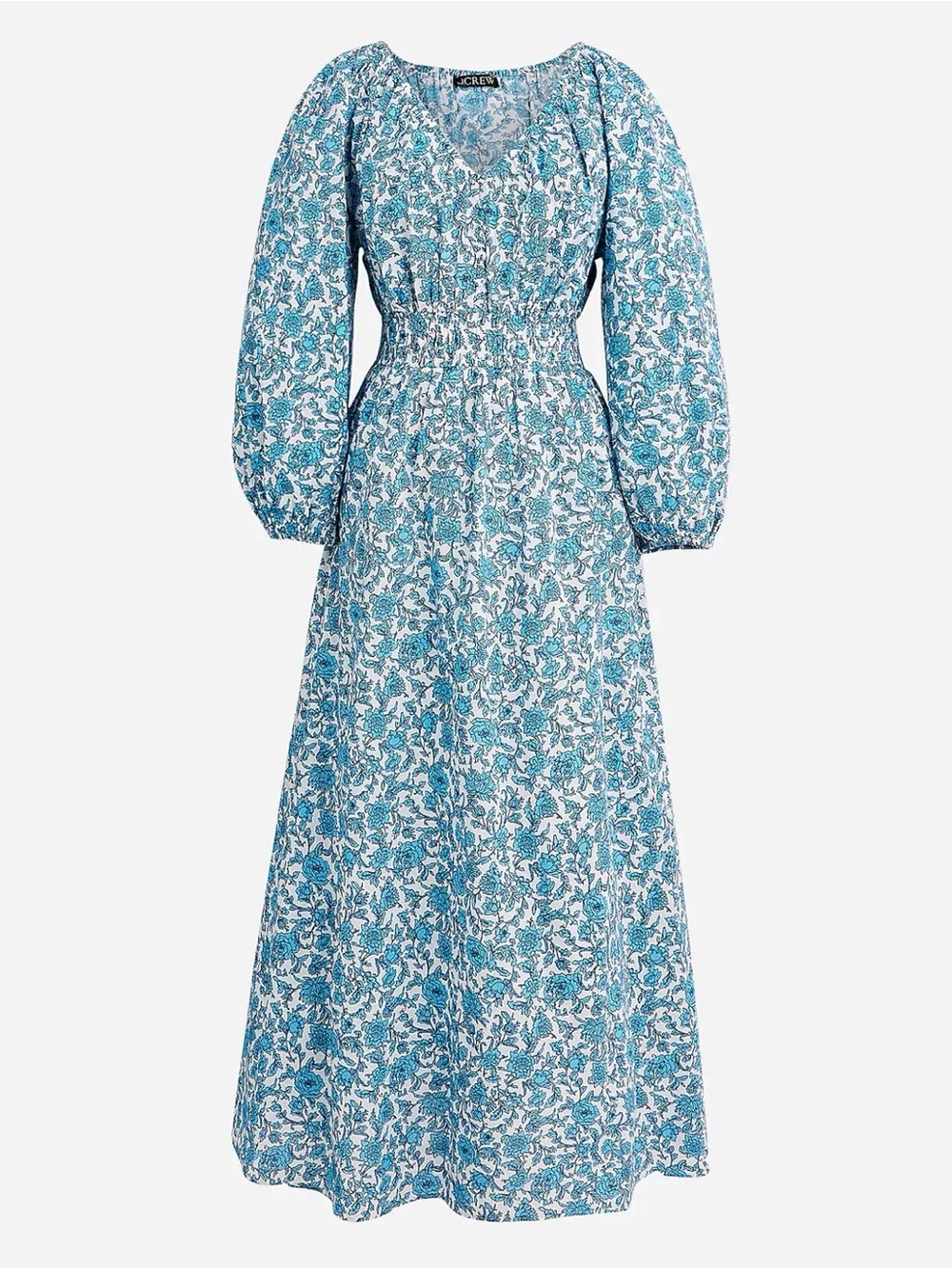 J. Crew V-neck midi dress in blue blooms blockprint Medium